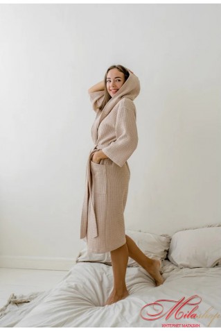 Вафельный женский халат с капюшоном COSY 202